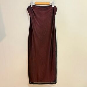 Wild Fable Strapless Coral & Black Mesh Tube Midi Slip Dress